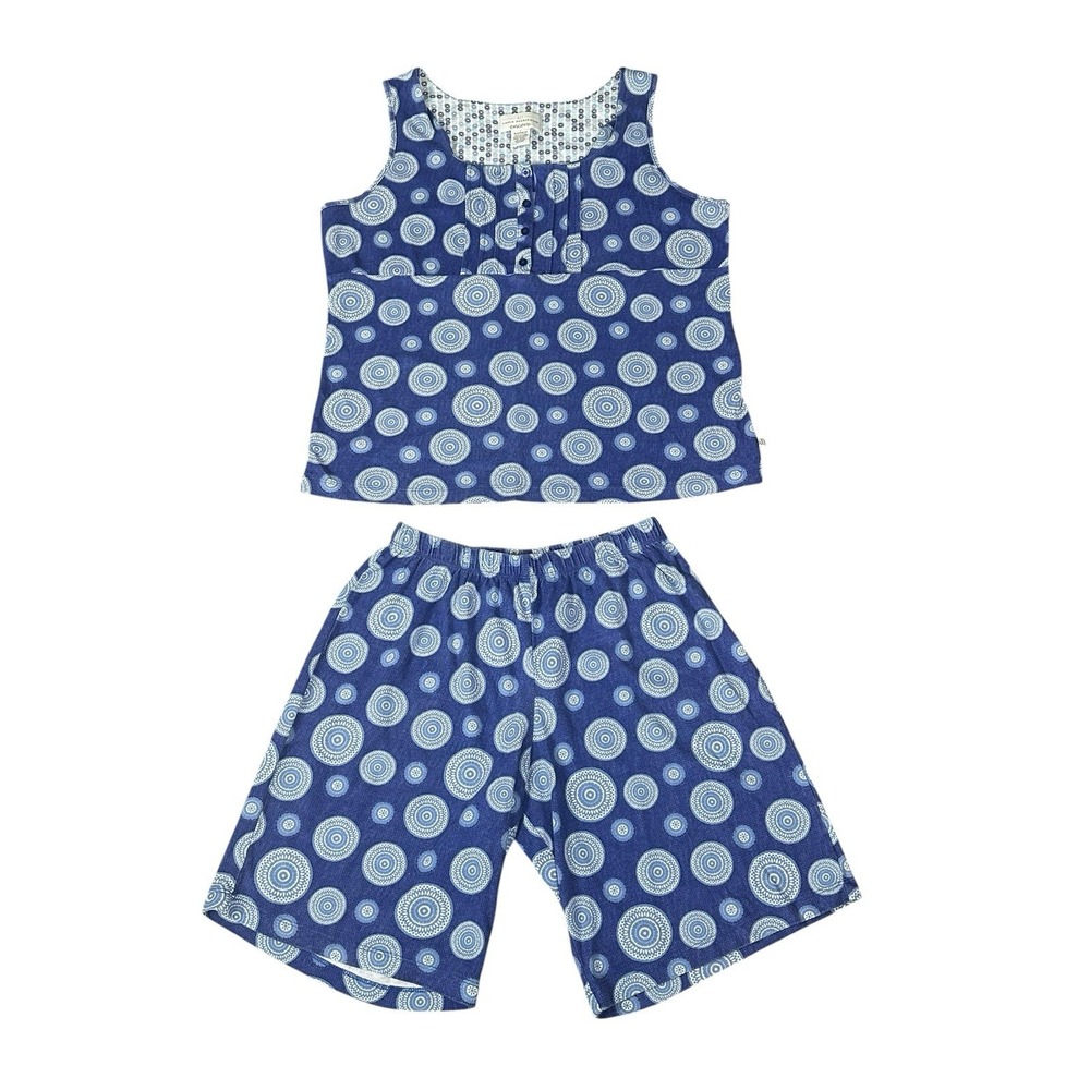 Karen Neuburger Encore Sleepwear Blue Print Cotton Set Short Top Sz Large